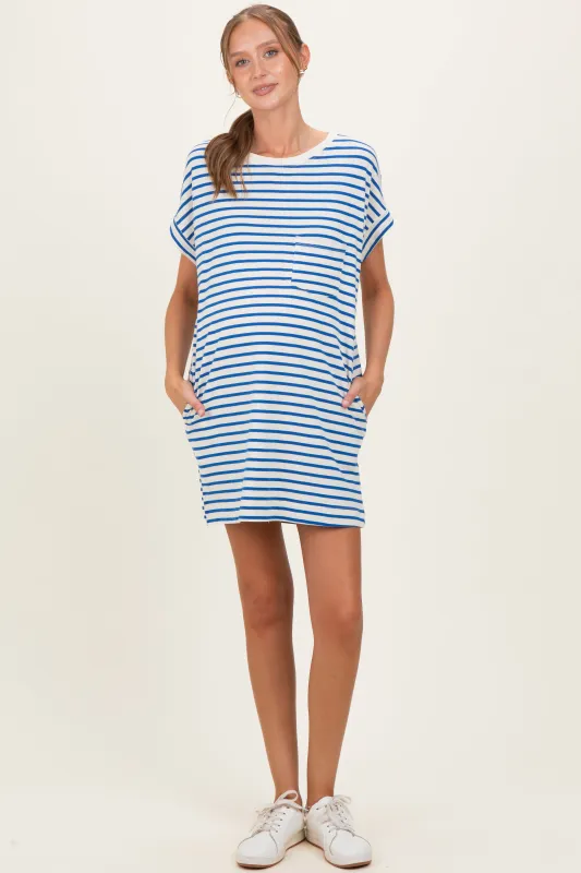 Blue Striped Maternity T-Shirt Mini Dress made by HYFVE