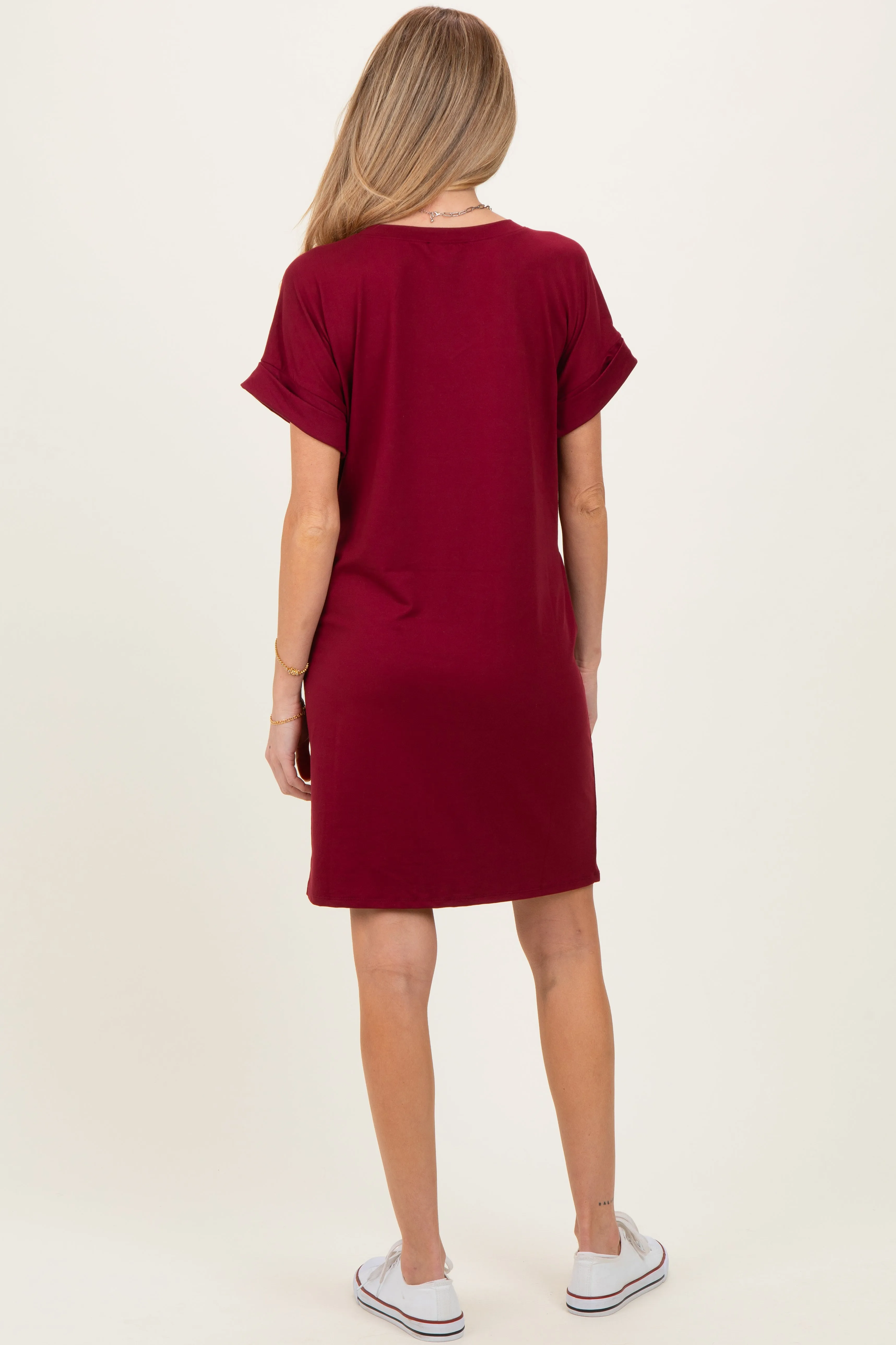 Cabernet Brushed Rolled Short Sleeve V-Neck Maternity Dress sold by Pinkblush product image thumbnail 4