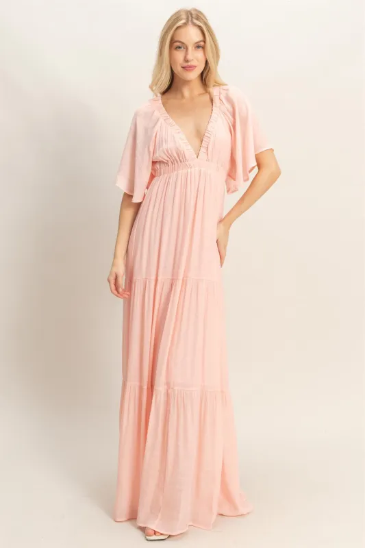 Light Pink Flutter Sleeve Maxi Dress sold by Pinkblush