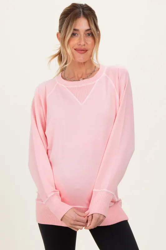 Pink Vintage Wash French Terry Maternity Pullover sold by Pinkblush