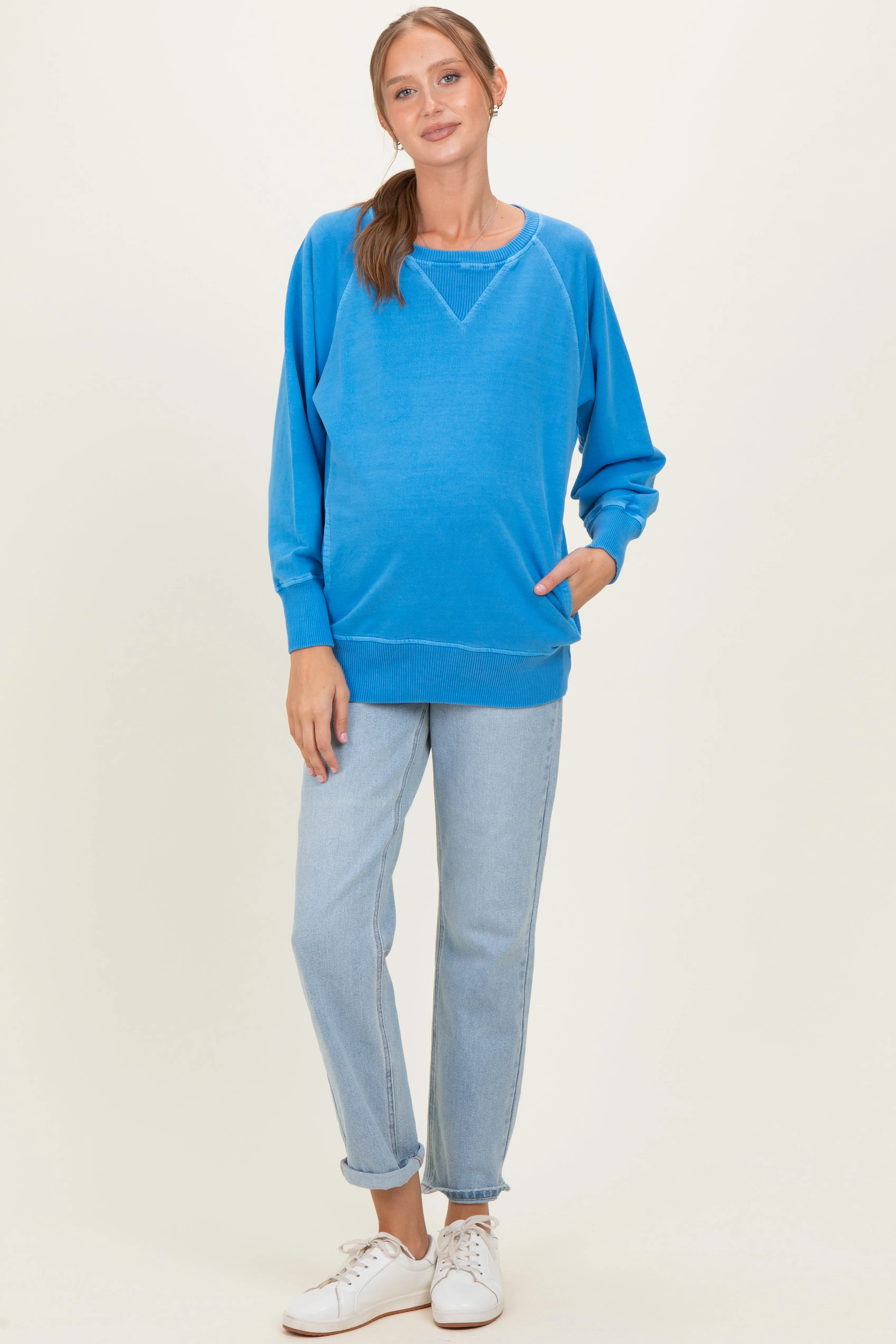 Classic Blue Vintage Wash French Terry Maternity Pullover sold by Pinkblush product image thumbnail 2