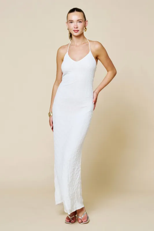 Off White Halter Textured Knit Maxi Dress made by Blue Blush