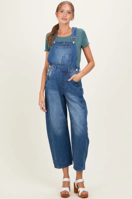Medium Wash Denim Barrel Maternity Overalls made by Bluivy