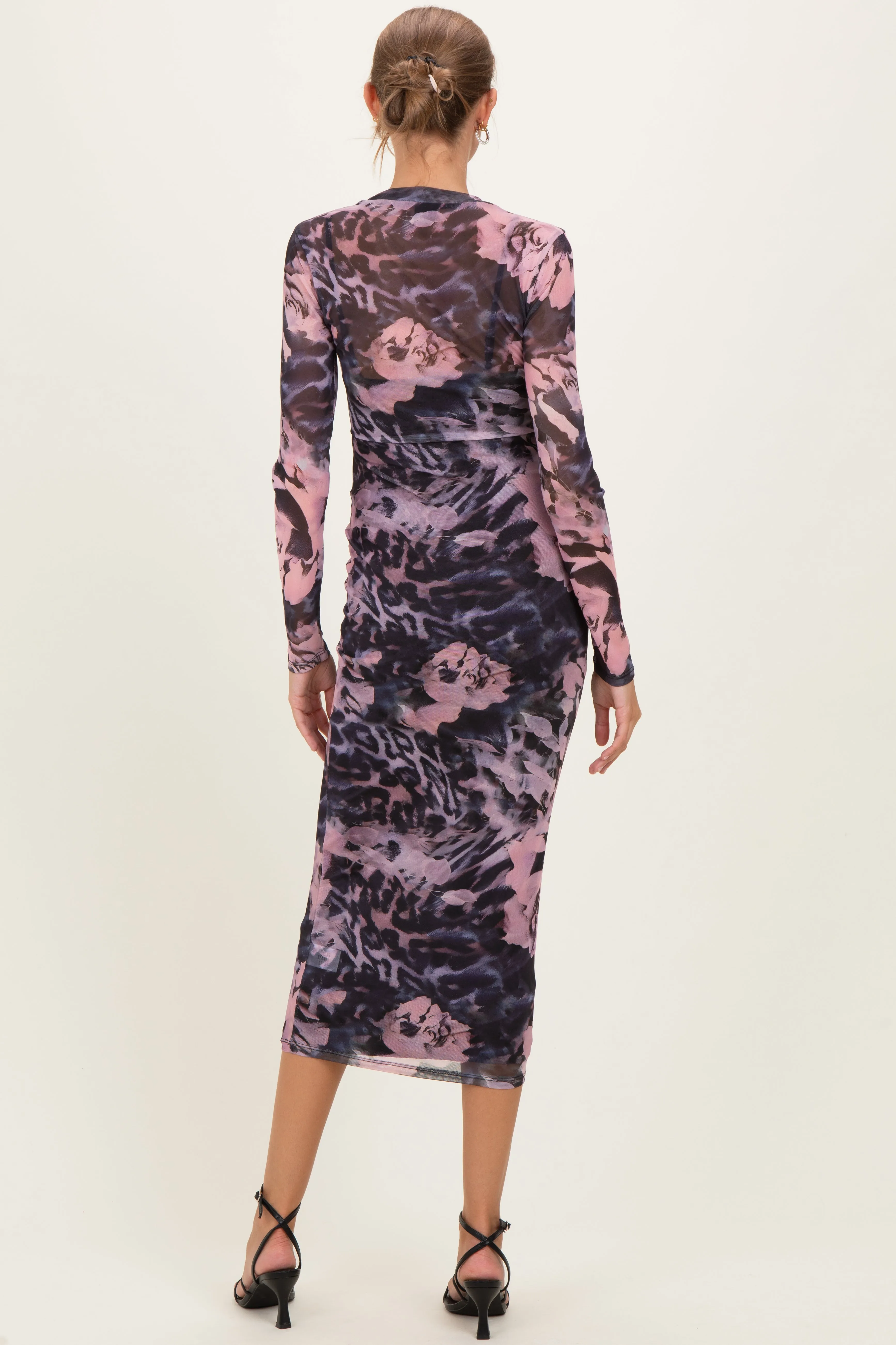 Pink Animal Print Mesh Overlay Maternity Maxi Dress sold by Pinkblush product image thumbnail 4