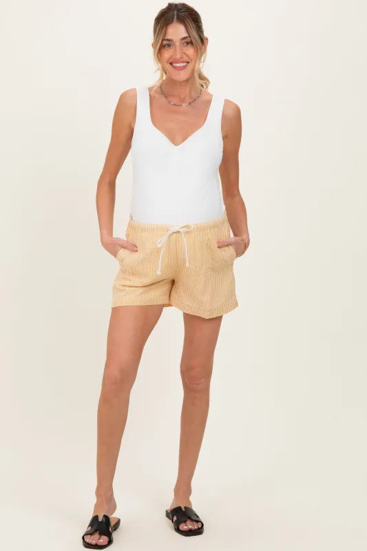 Yellow Striped Drawstring Maternity Shorts sold by Pinkblush