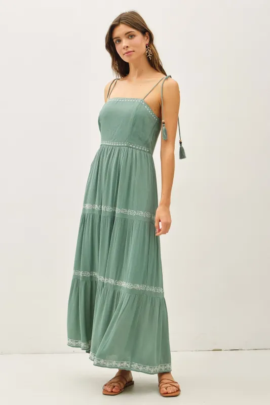 Jade Embroidered Tiered Maxi Dress made by BE COOL