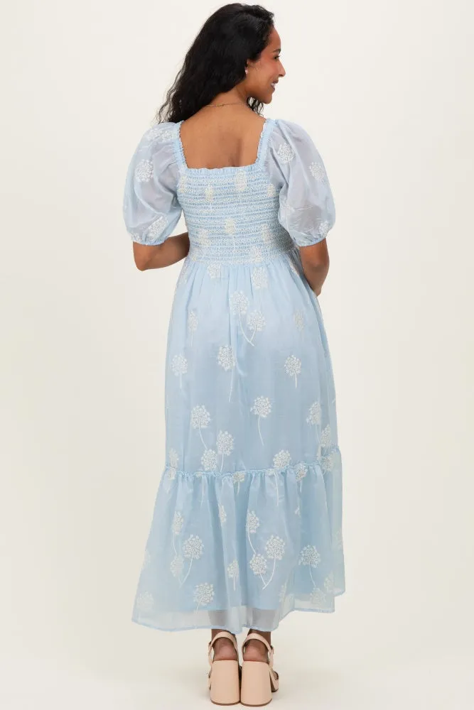 Light Blue Embroidered Floral Smocked Maternity Maxi Dress sold by Pinkblush product image thumbnail 4