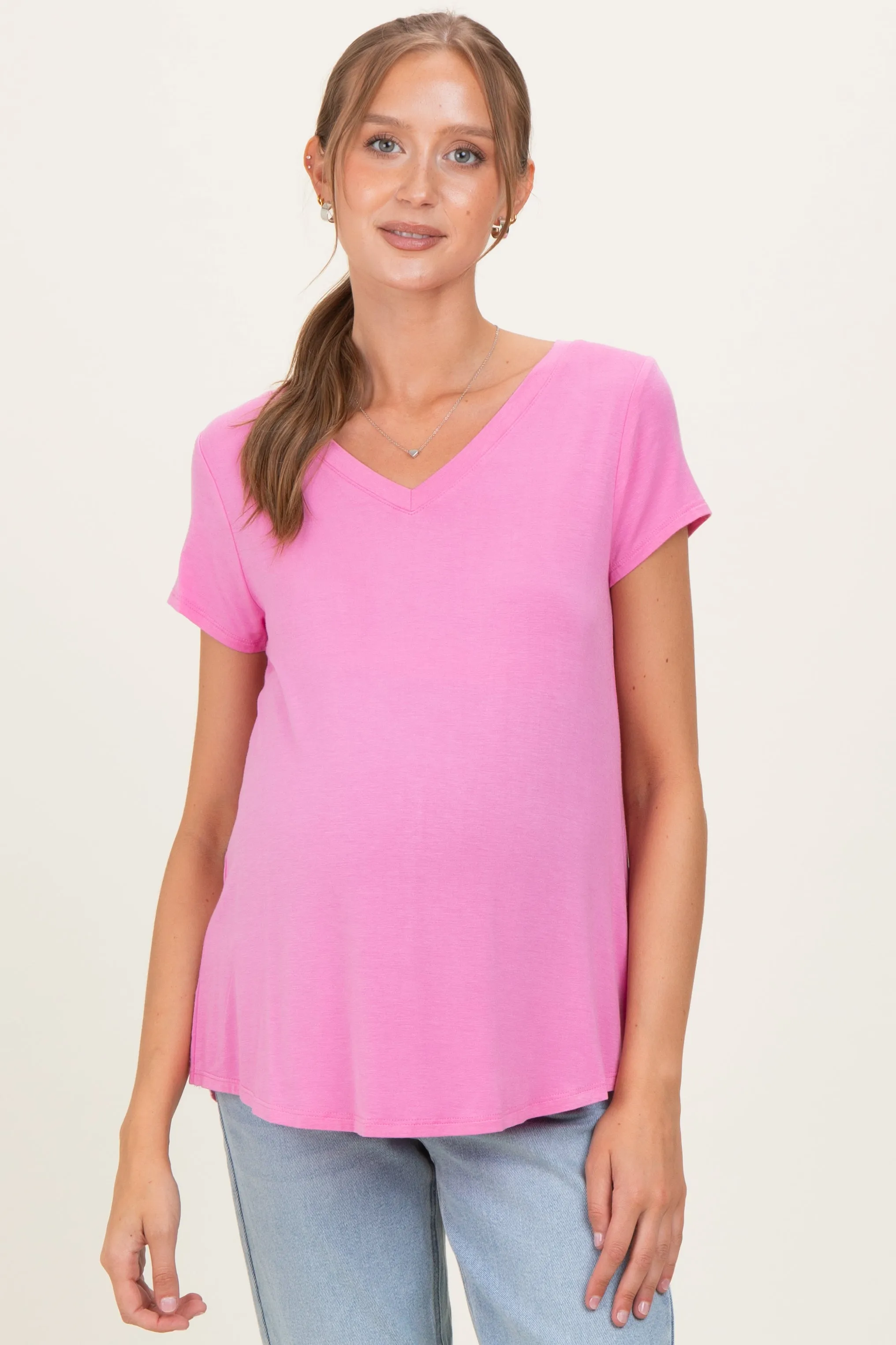 Pink Basic V-Neck Short Sleeve Maternity Top sold by Pinkblush
