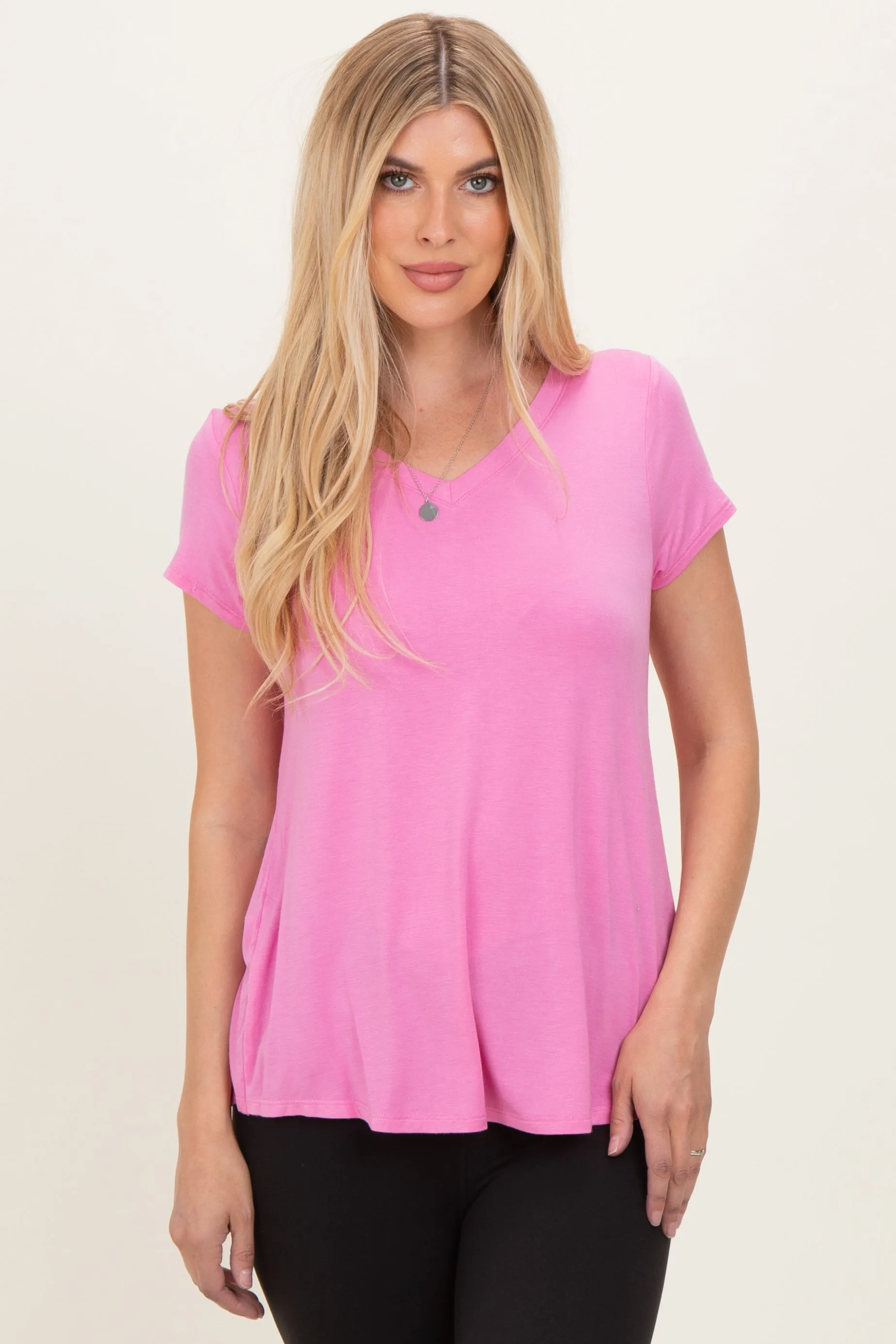 Pink Basic V-Neck Short Sleeve Maternity Top sold by Pinkblush product image thumbnail 5