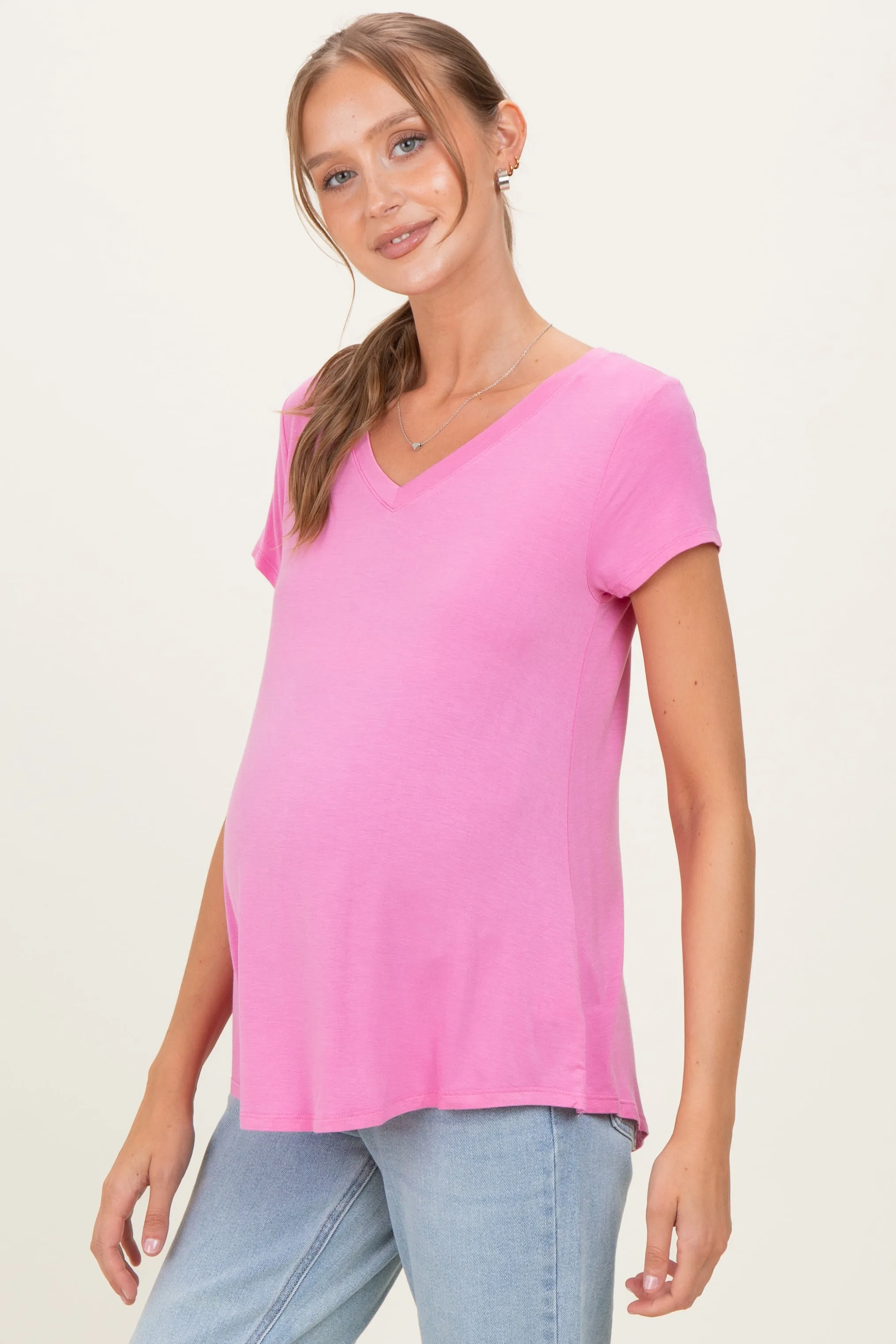 Pink Basic V-Neck Short Sleeve Maternity Top sold by Pinkblush product image thumbnail 3