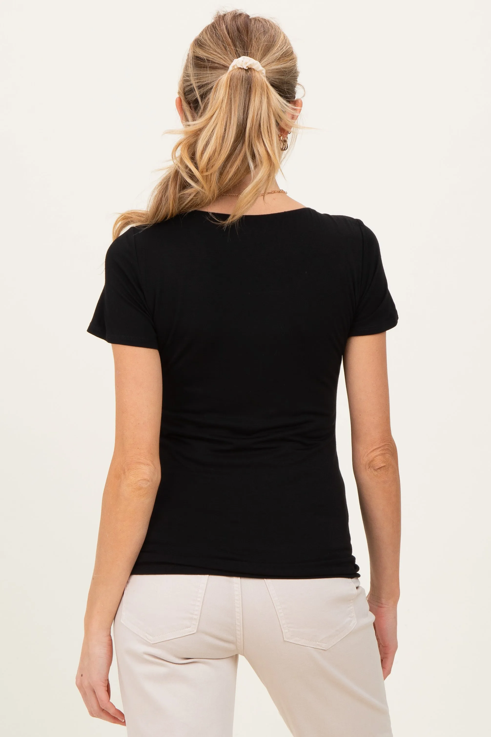 Black Short Sleeve Scoop Neck Maternity Knit T-Shirt sold by Pinkblush product image thumbnail 4