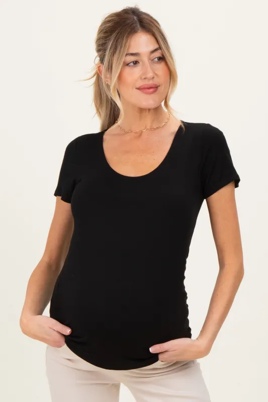 Black Short Sleeve Scoop Neck Maternity Knit T-Shirt made by Hello MIZ