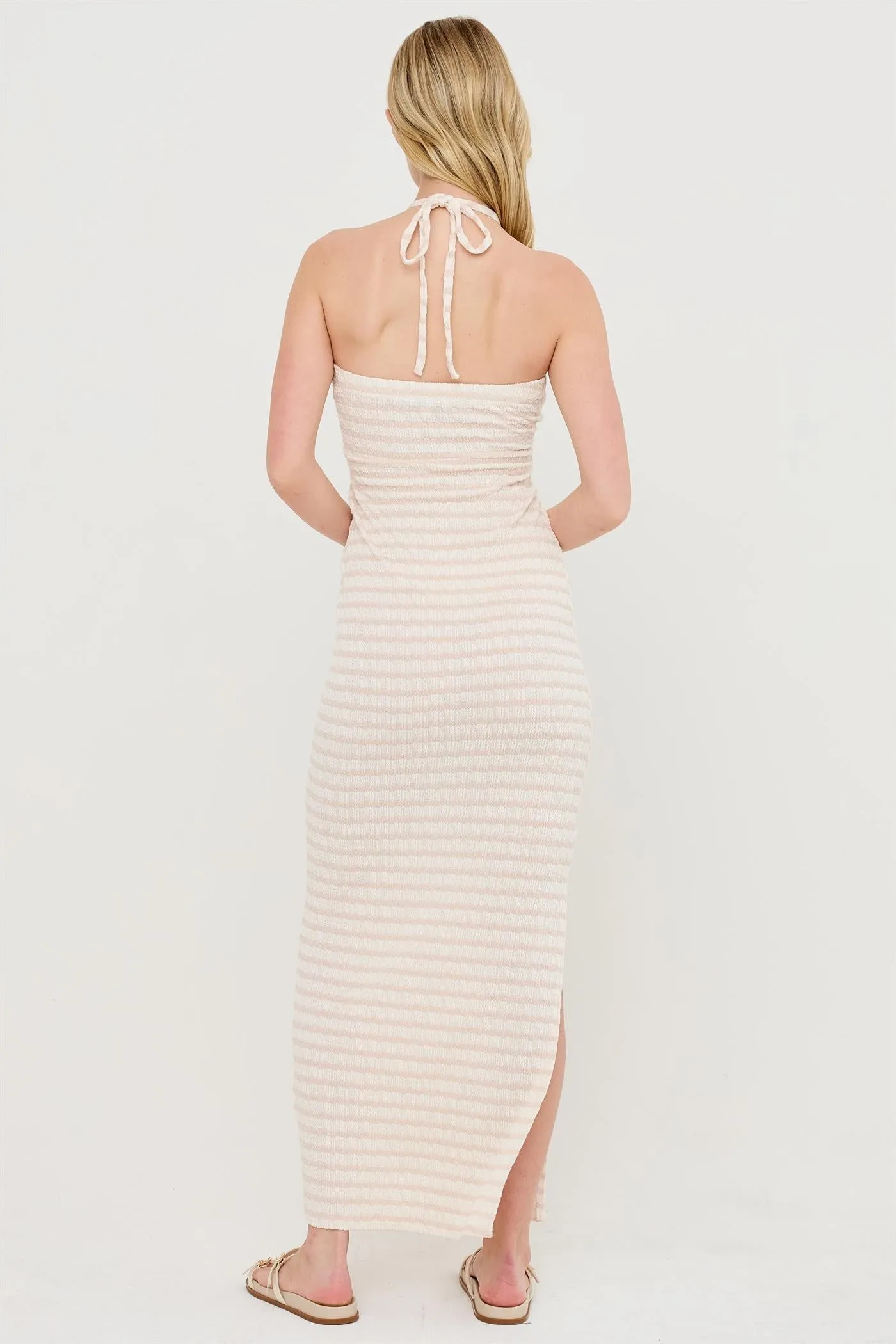 Taupe Halter Neck Twist Bust Midi Dress sold by Pinkblush product image thumbnail 3