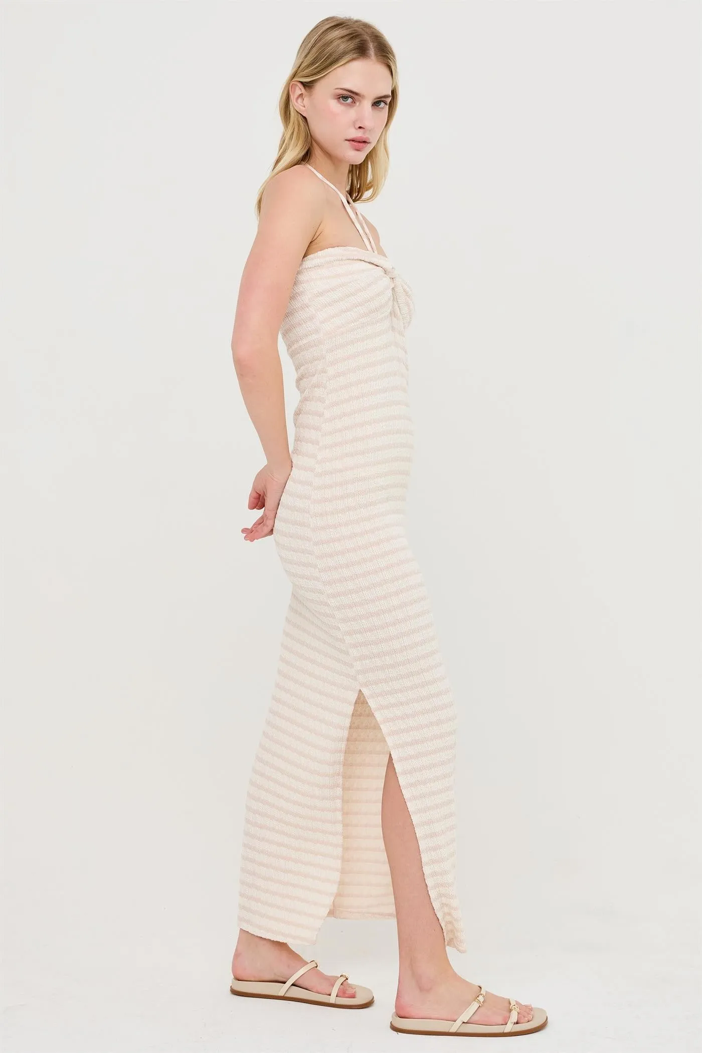 Taupe Halter Neck Twist Bust Midi Dress sold by Pinkblush product image thumbnail 2
