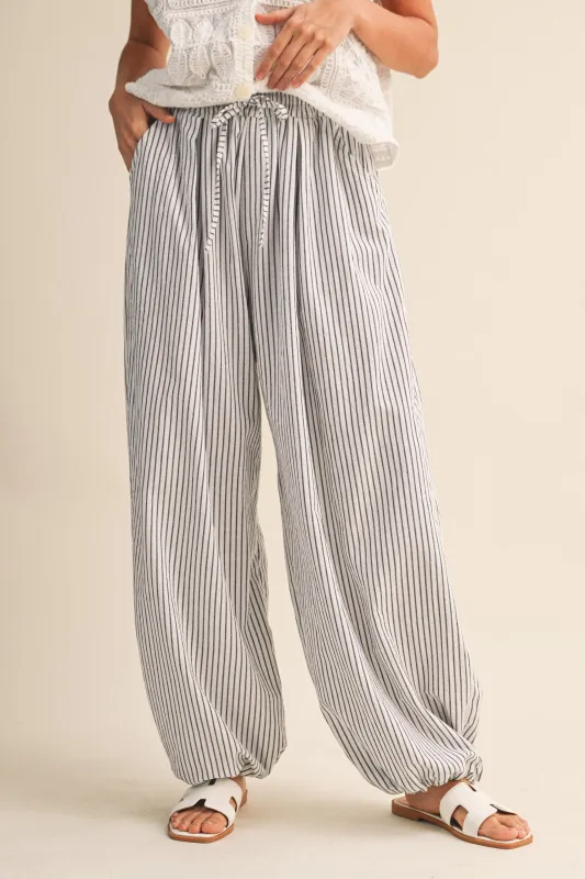 Black Striped Balloon Maternity Pants made by Pinkblush