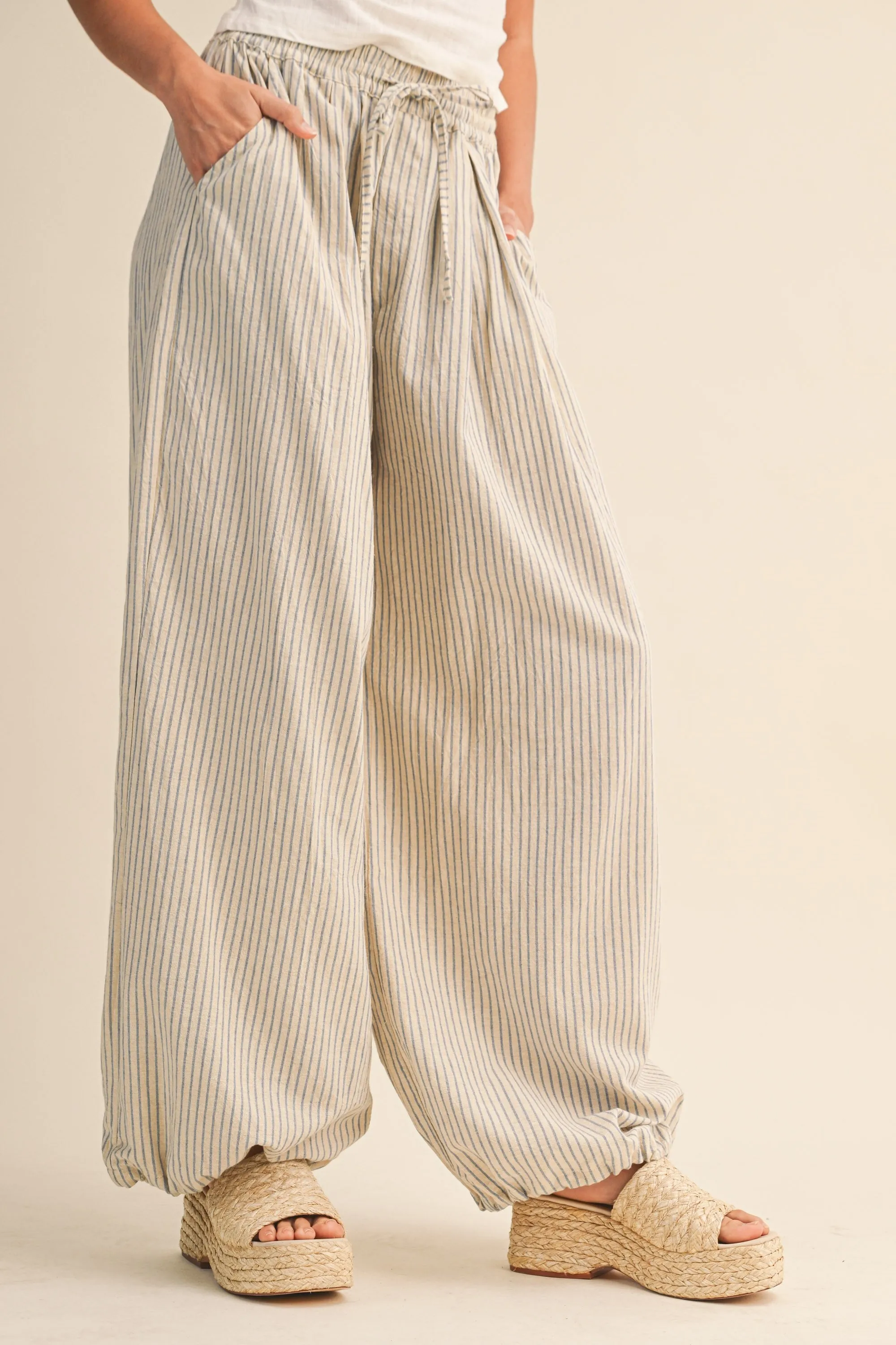 Light Blue Striped Balloon Maternity Pants sold by Pinkblush product image thumbnail 3