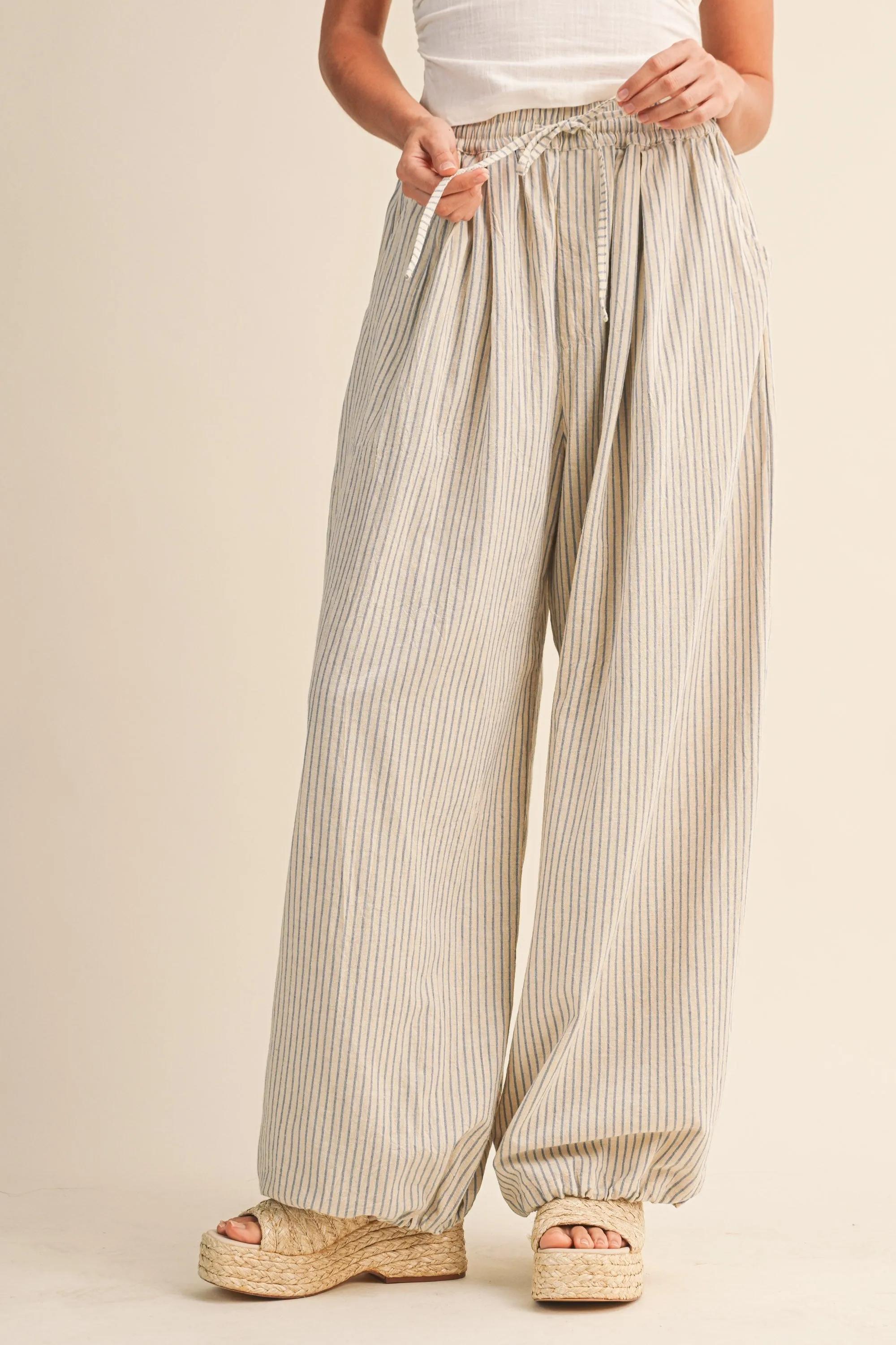 Light Blue Striped Balloon Maternity Pants sold by Pinkblush product image thumbnail 4
