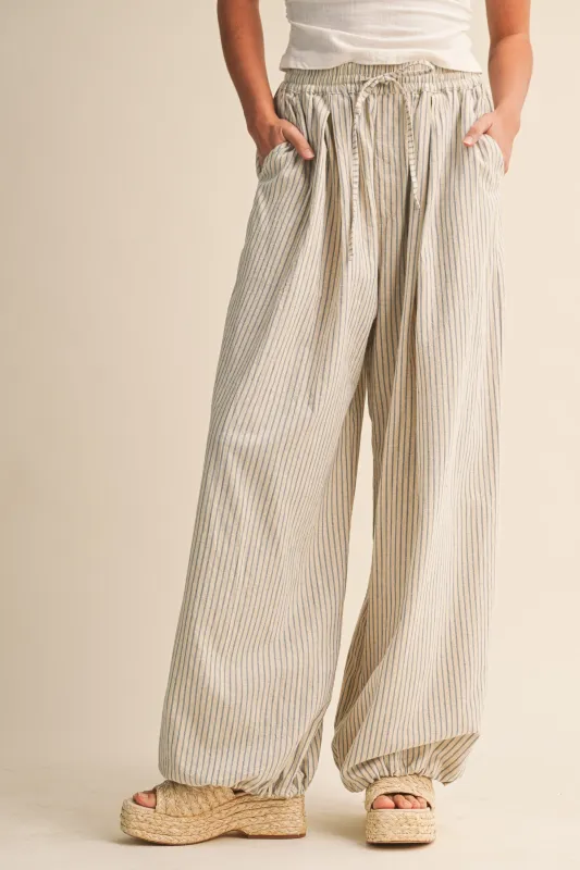 Light Blue Striped Balloon Maternity Pants made by Klesis