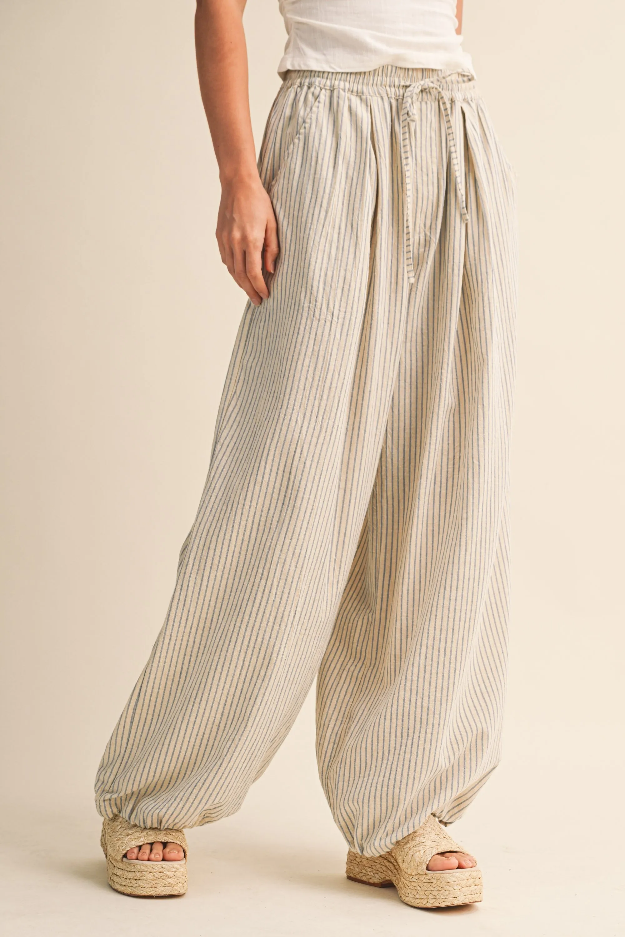 Light Blue Striped Balloon Maternity Pants sold by Pinkblush product image thumbnail 2