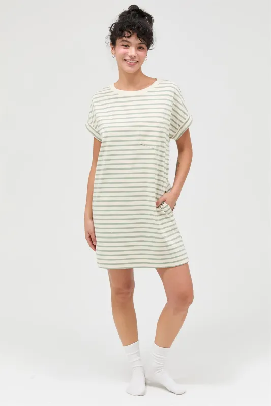 Sage Striped T-Shirt Mini Dress sold by Pinkblush