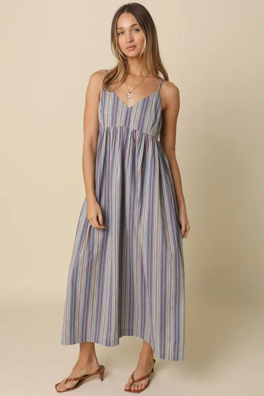 Multicolor Striped Sleeveless Maxi Dress made by Olivaceous