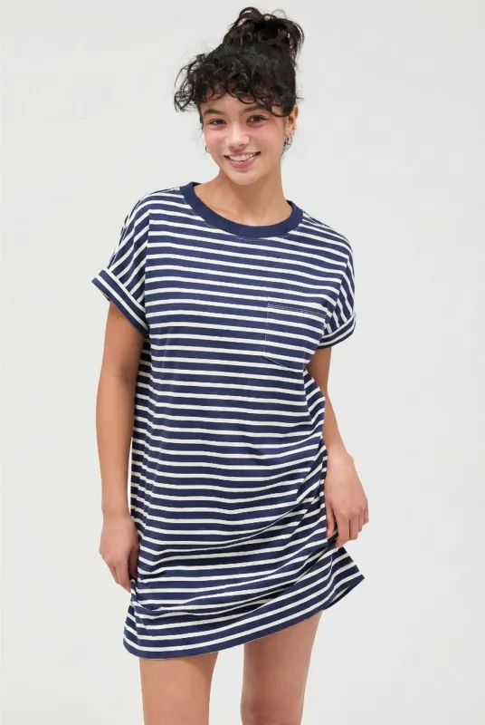 Navy Striped T-Shirt Mini Dress sold by Pinkblush