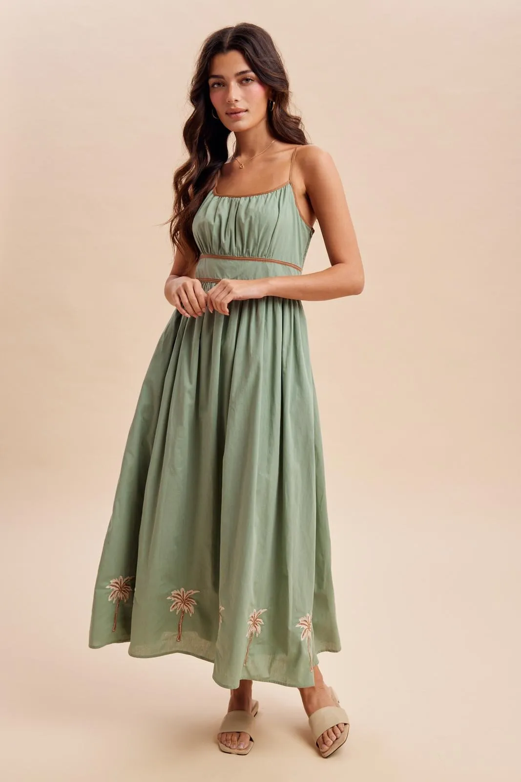 Sage Embroidered Contrast Sleeveless Maxi Dress sold by Pinkblush product image thumbnail 2