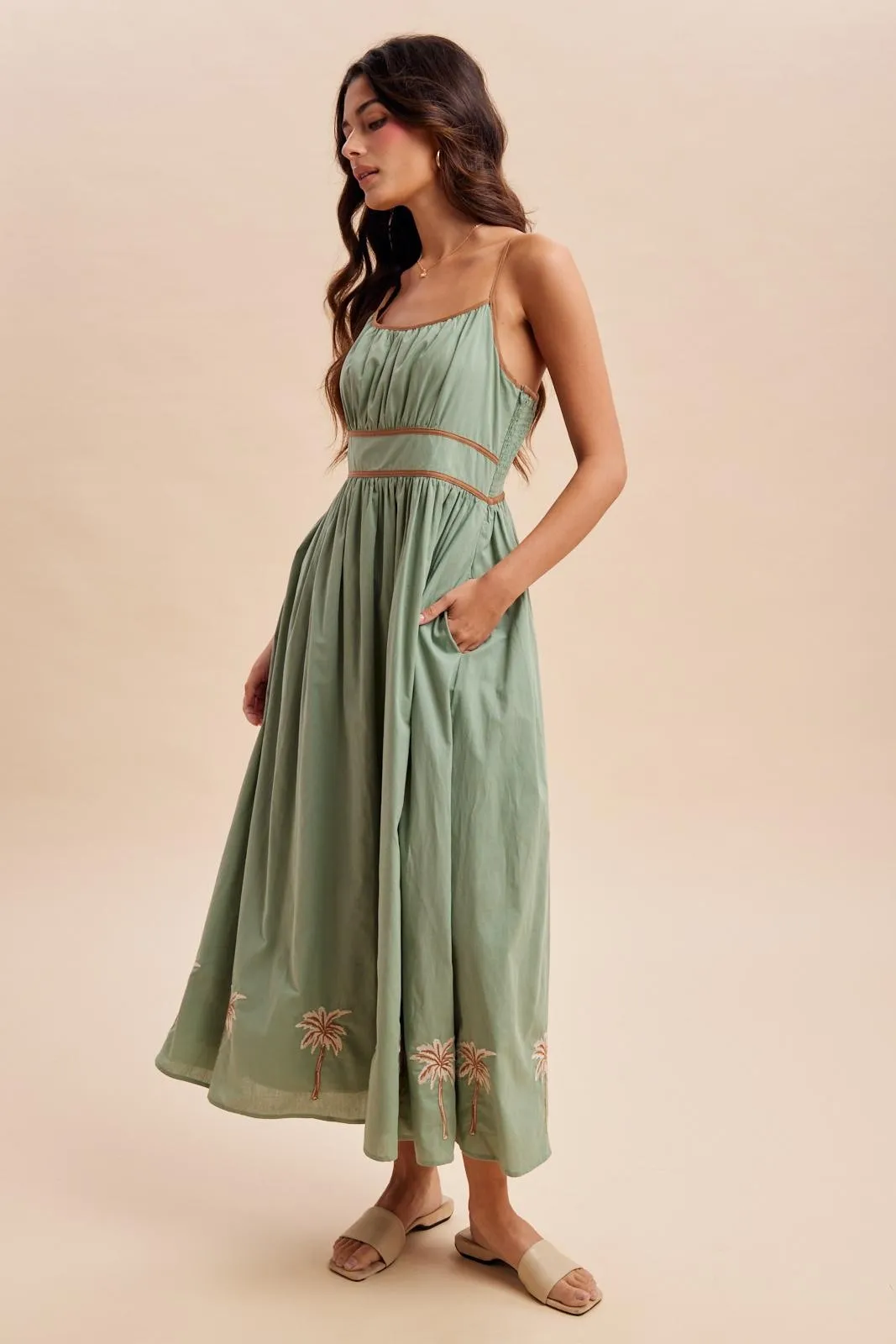 Sage Embroidered Contrast Sleeveless Maxi Dress sold by Pinkblush product image thumbnail 3