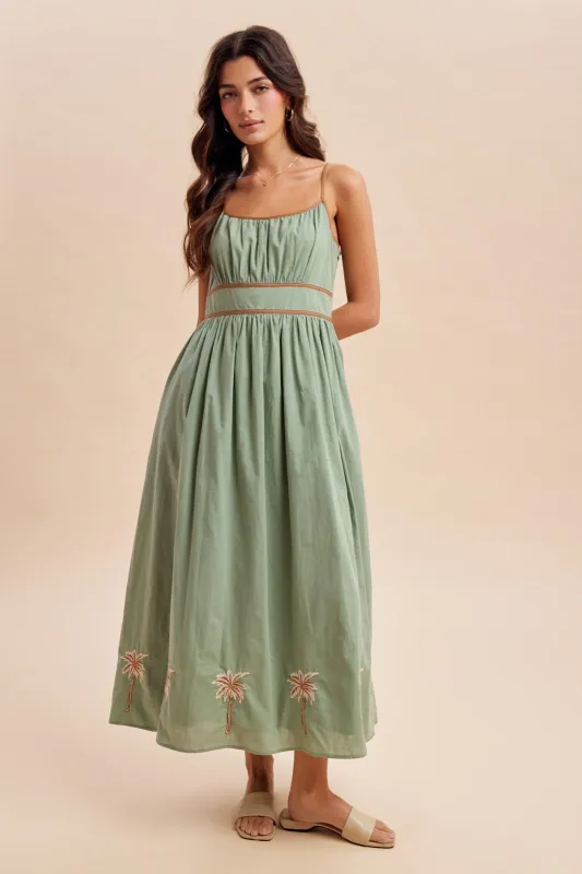 Sage Embroidered Contrast Sleeveless Maxi Dress made by Inloom