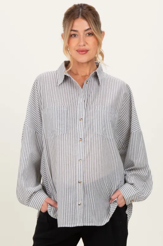 Black Oversized Striped Button-Up Maternity Shirt made by HYFVE