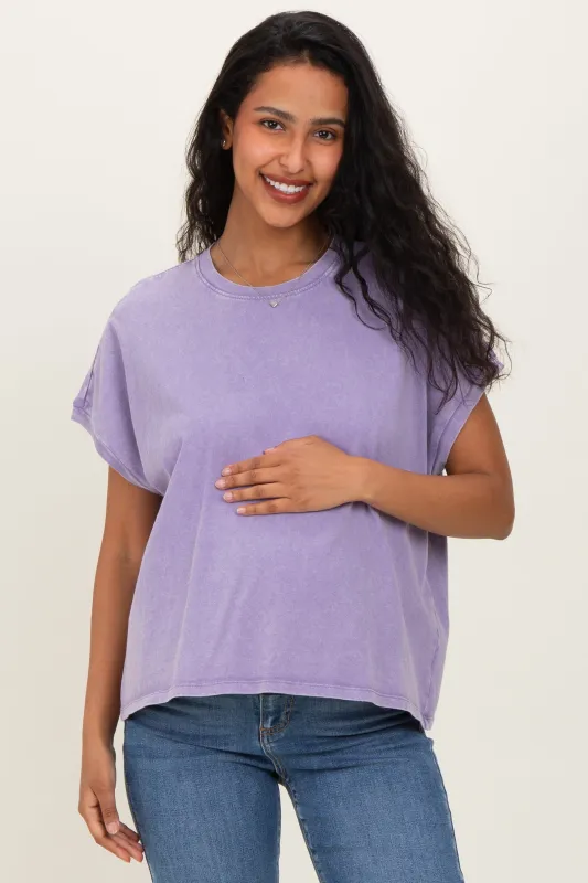 Dusty Purple Mineral Wash Boxy Fit Maternity T-Shirt sold by Pinkblush