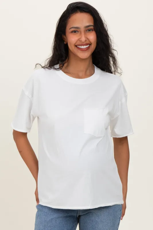 White Vintage Wash Raw Edge Pocket Maternity T-Shirt made by HYFVE
