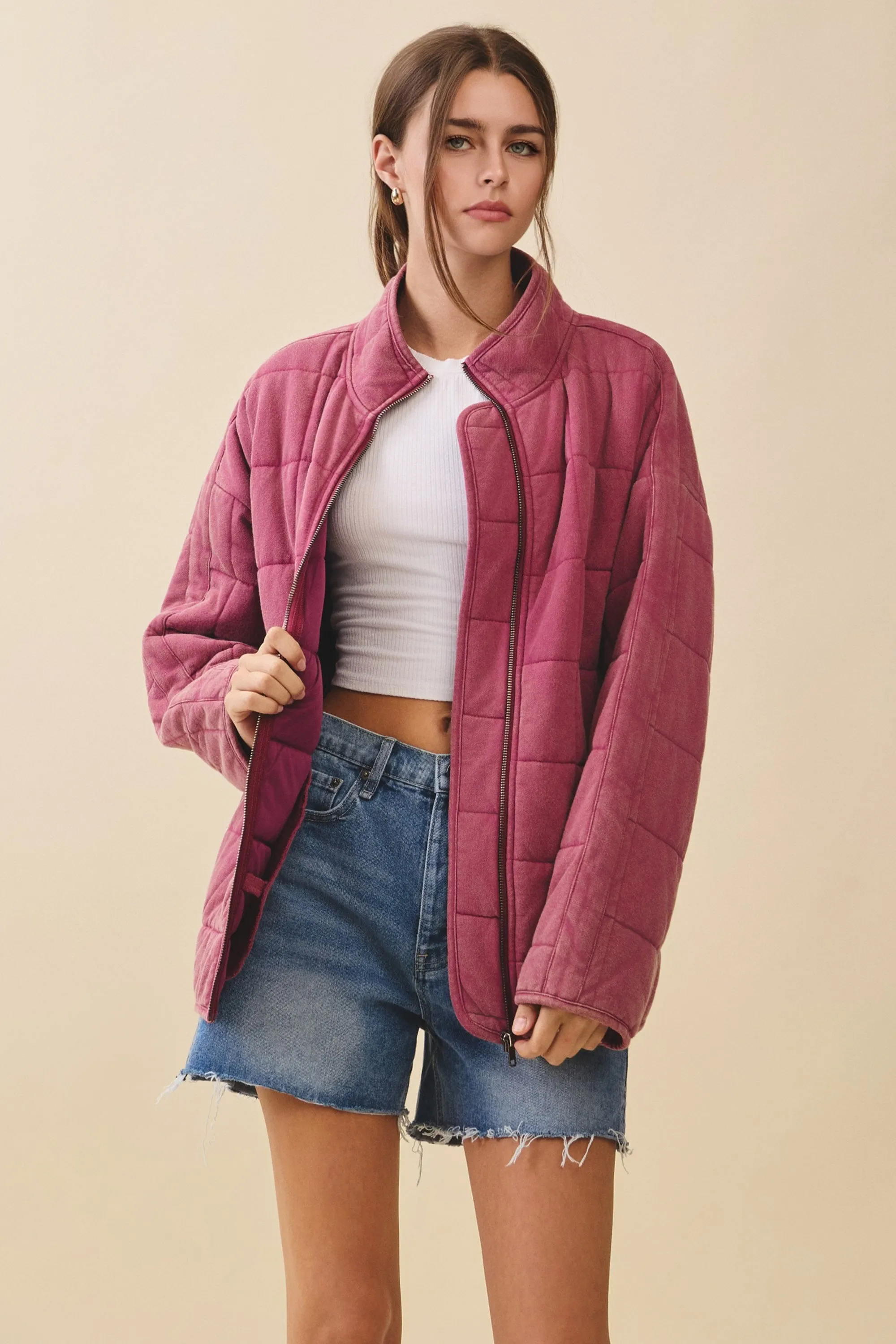 Raspberry Oversized Quilted Jacket sold by Pinkblush product image thumbnail 3