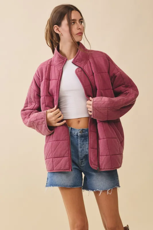 Raspberry Oversized Quilted Jacket sold by Pinkblush