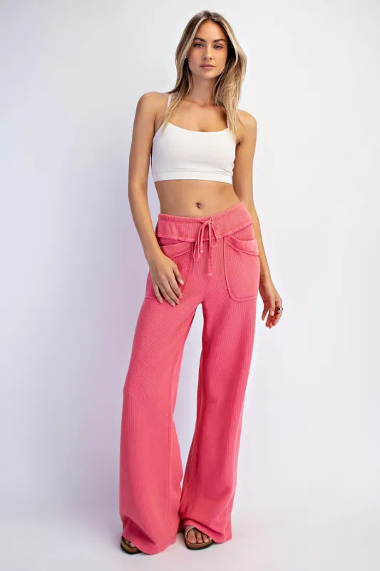 Pink Mineral Wash Waffle Knit Wide Leg Pants made by Rae Mode