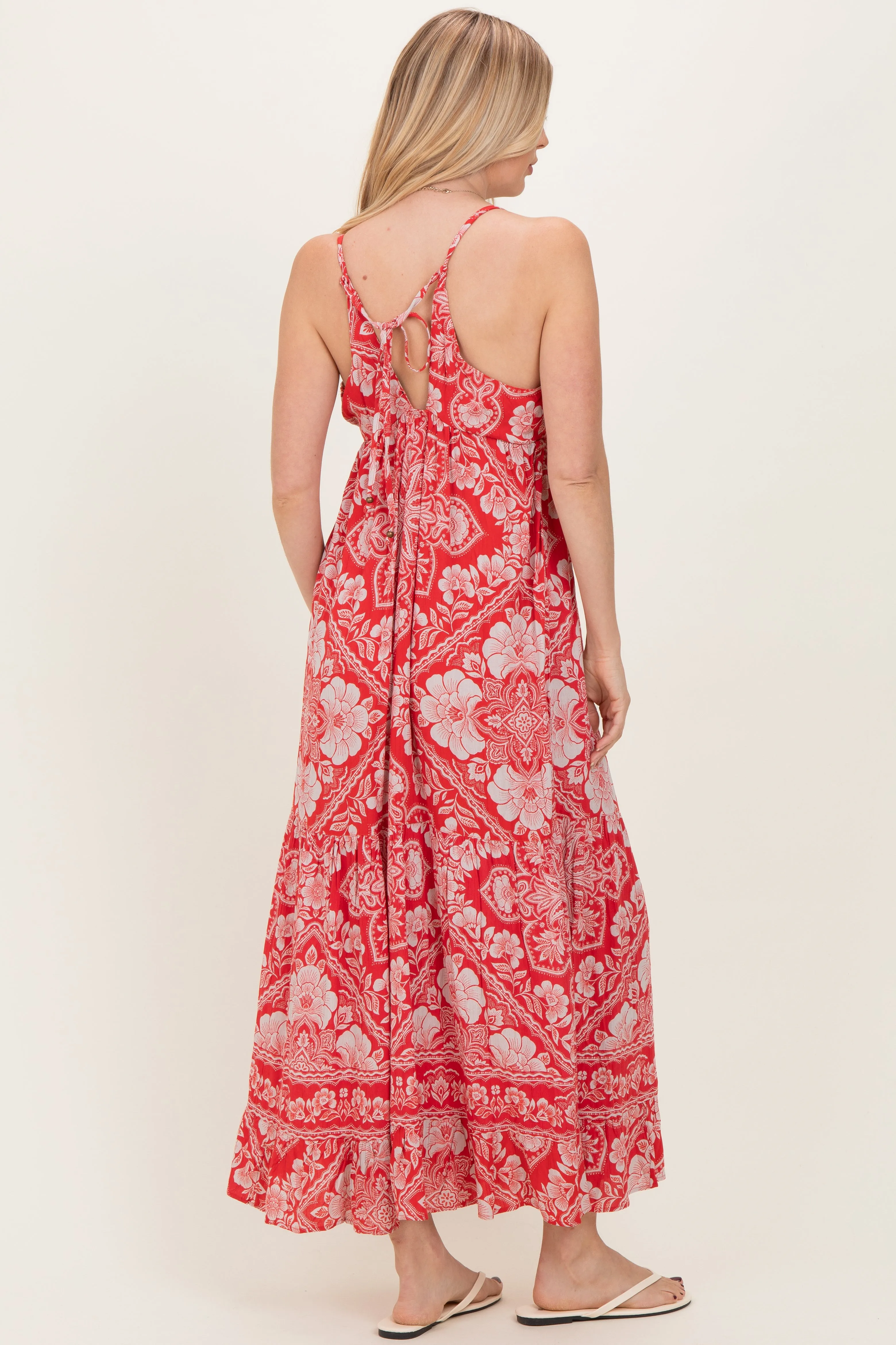 Cranberry Floral Cutout Racer Back Maxi Dress sold by Pinkblush product image thumbnail 4