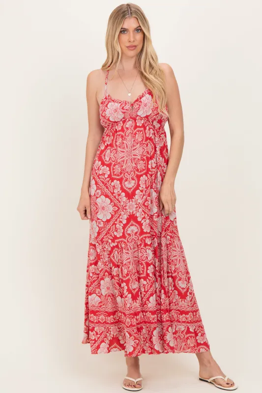 Cranberry Floral Cutout Racer Back Maxi Dress made by Angie