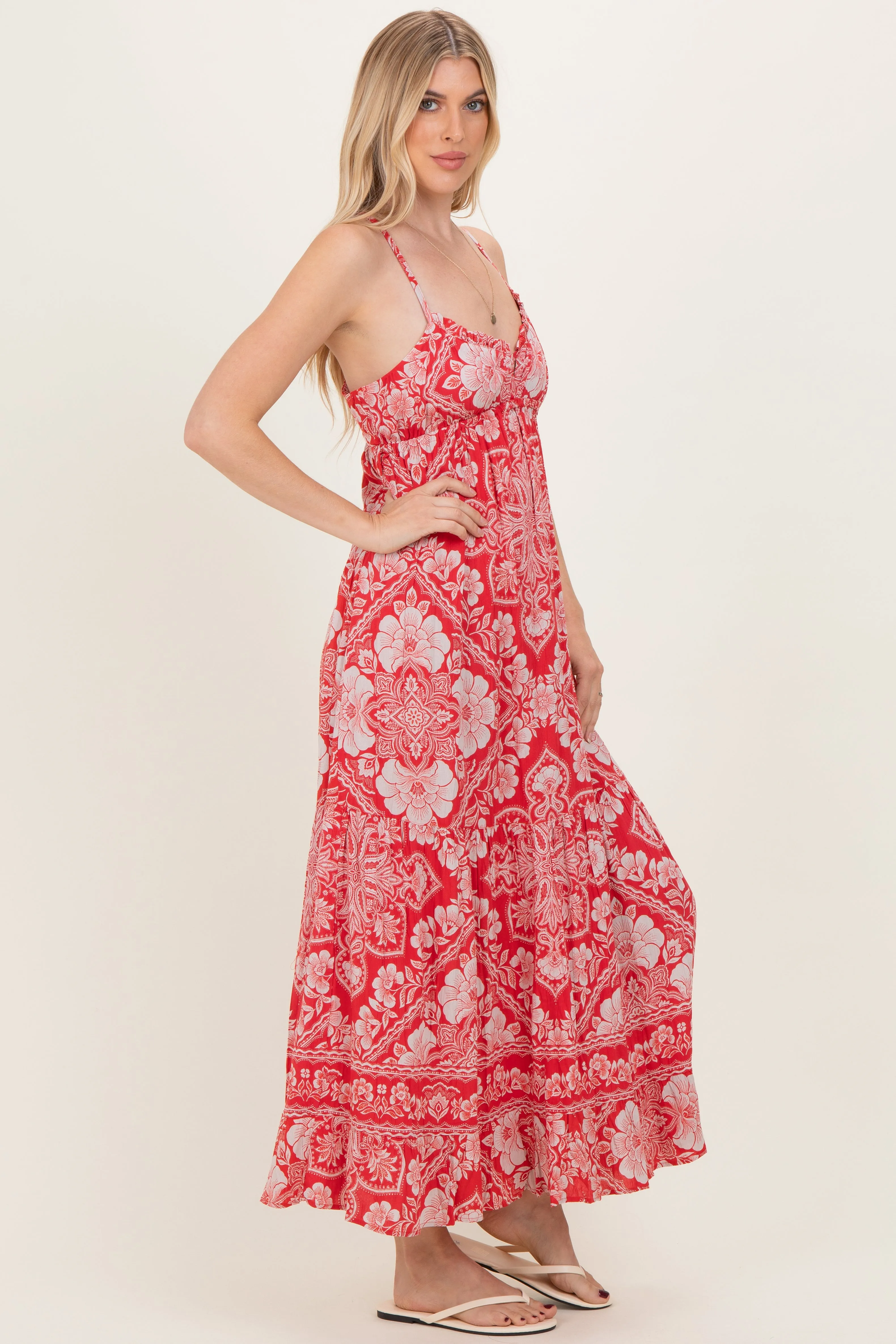 Cranberry Floral Cutout Racer Back Maxi Dress sold by Pinkblush product image thumbnail 3