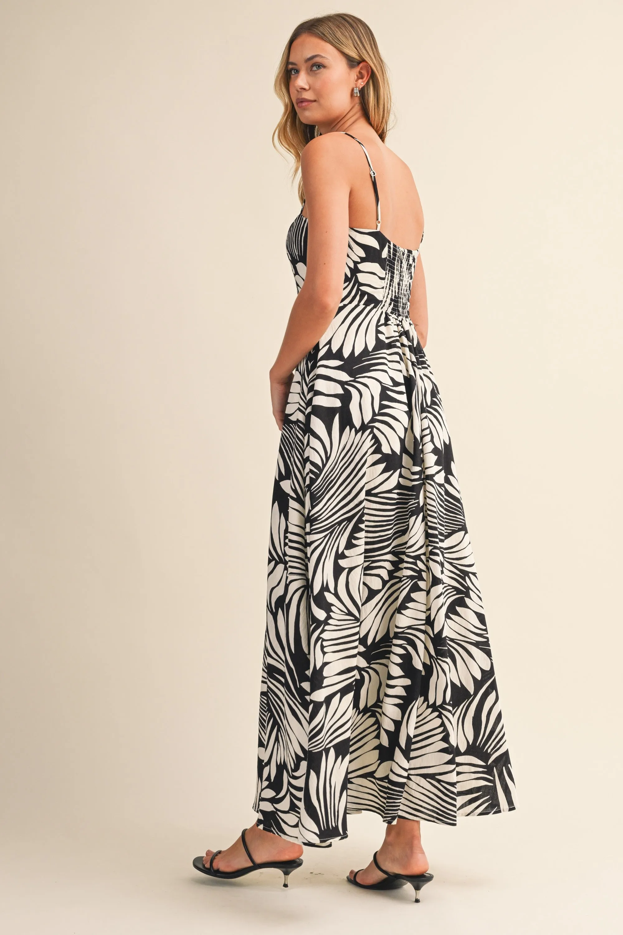Black Printed Linen A-Line Midi Dress sold by Pinkblush product image thumbnail 4
