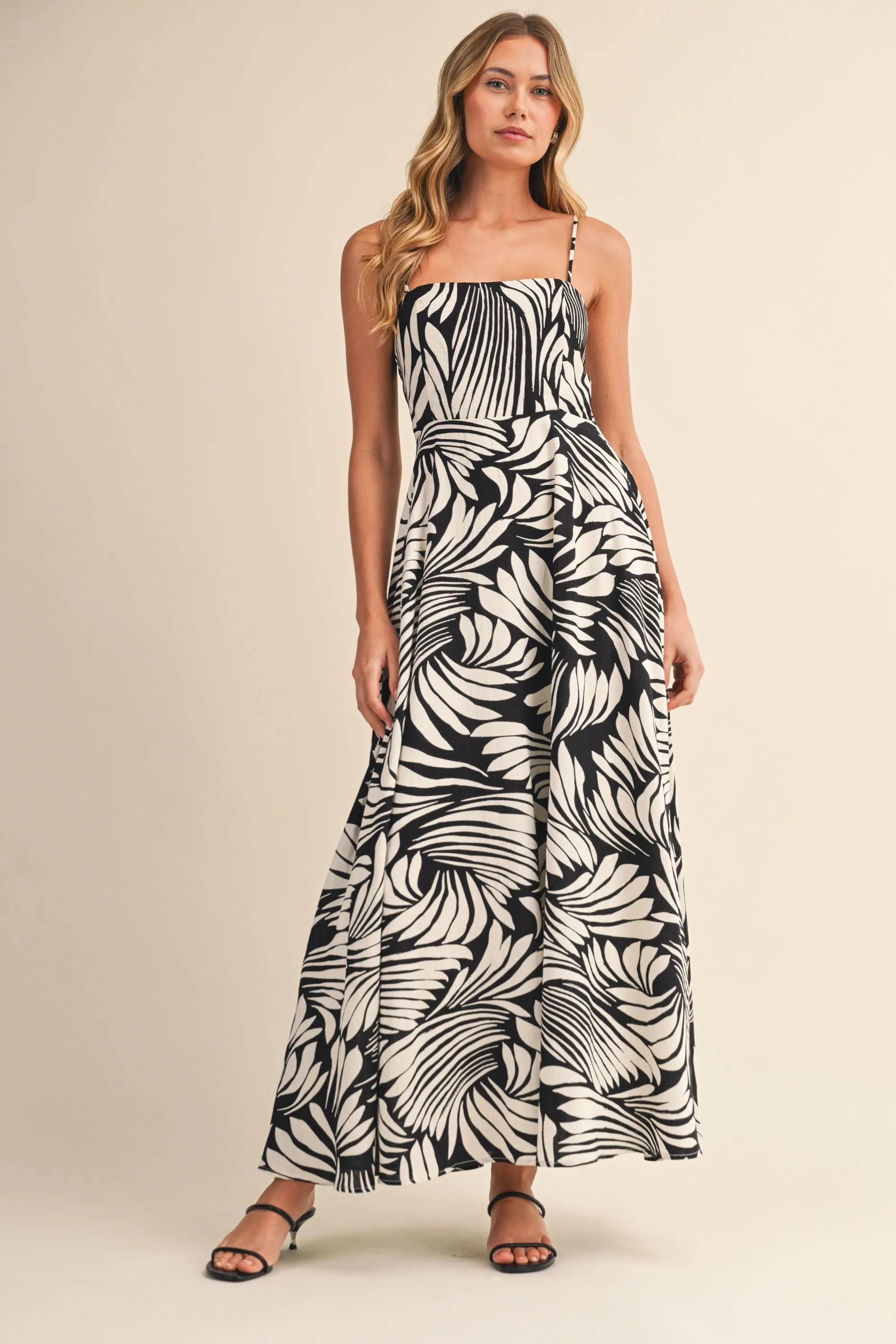 Black Printed Linen A-Line Midi Dress sold by Pinkblush