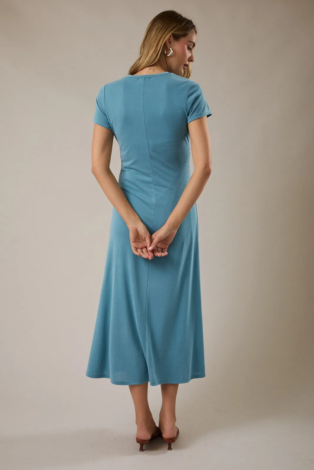 Blue Short Sleeve Ruched Midi Dress sold by Pinkblush product image thumbnail 2