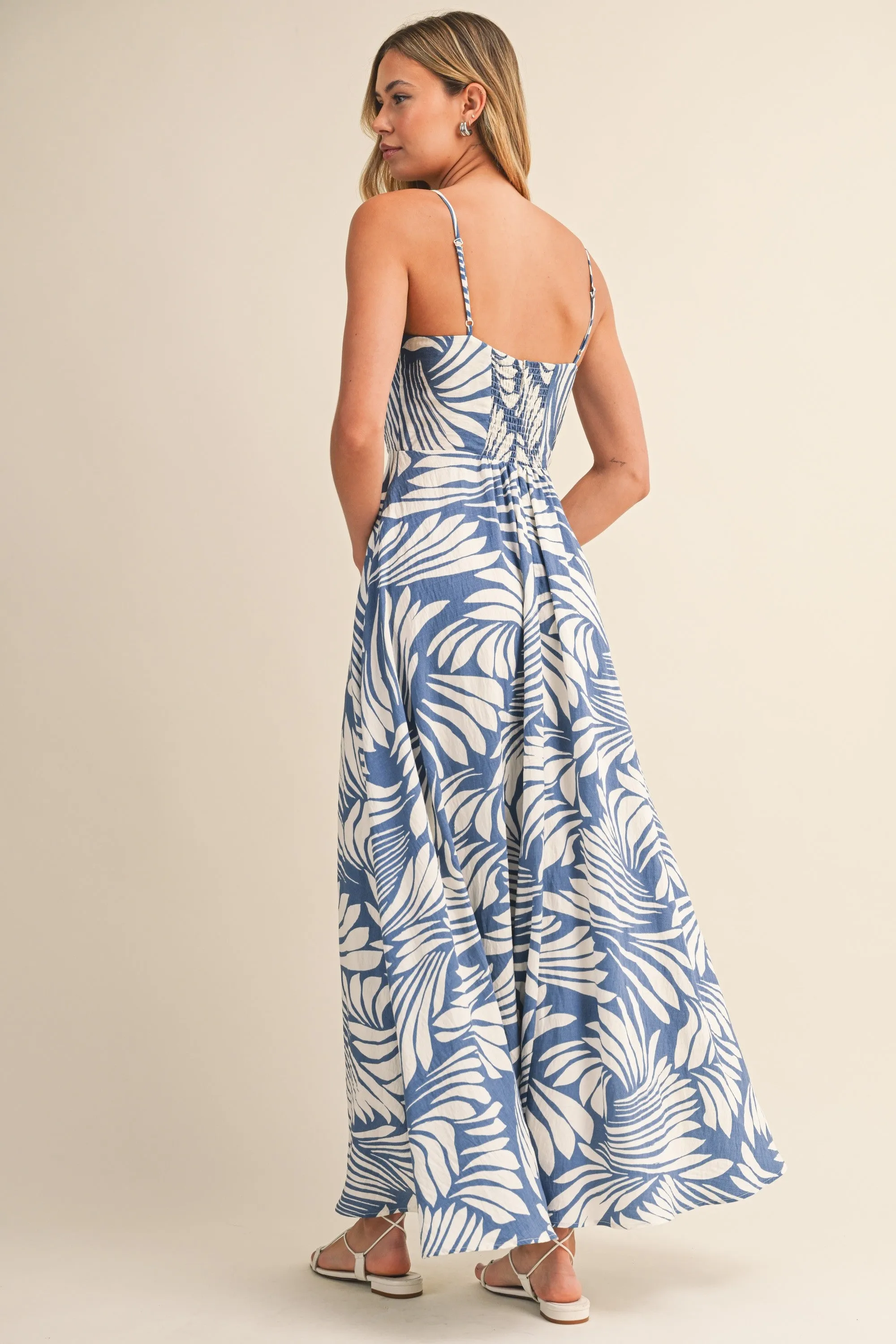 Blue Printed Linen A-Line Midi Dress sold by Pinkblush product image thumbnail 5