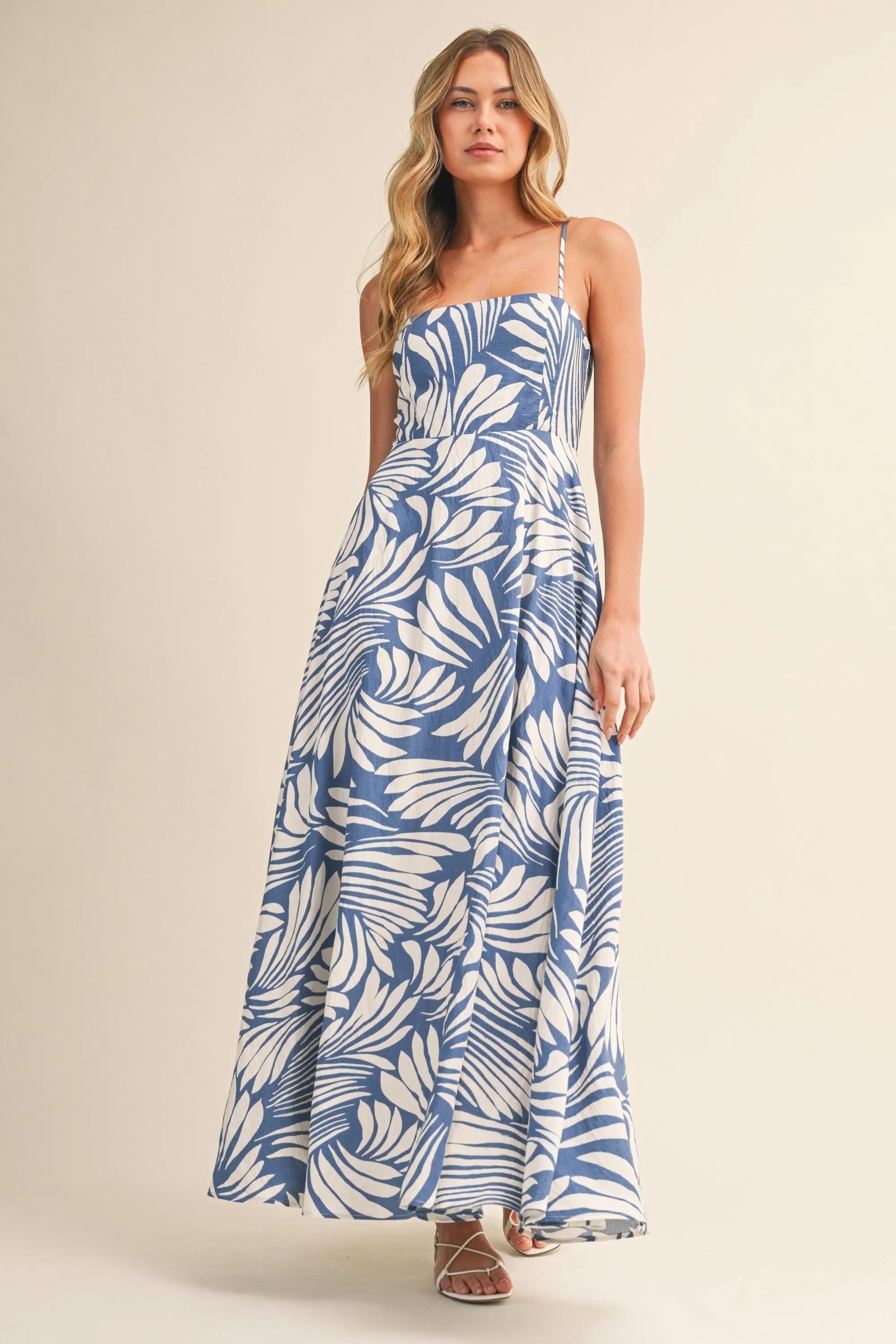 Blue Printed Linen A-Line Midi Dress sold by Pinkblush product image thumbnail 2