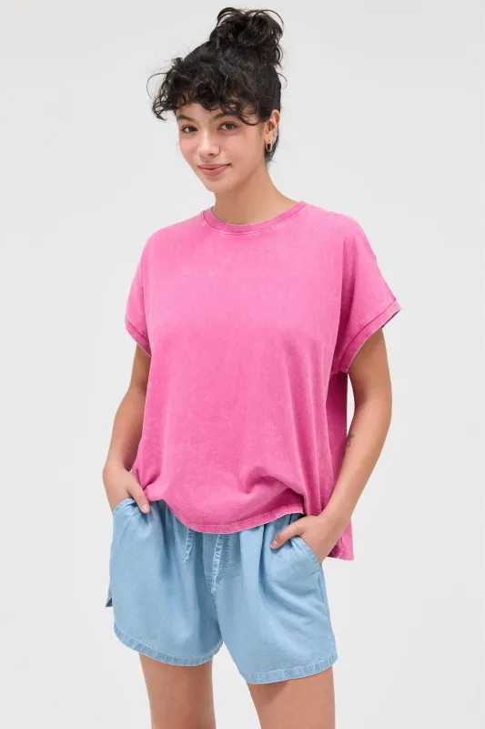 Fuchsia Mineral Wash Boxy Fit T-Shirt made by HYFVE