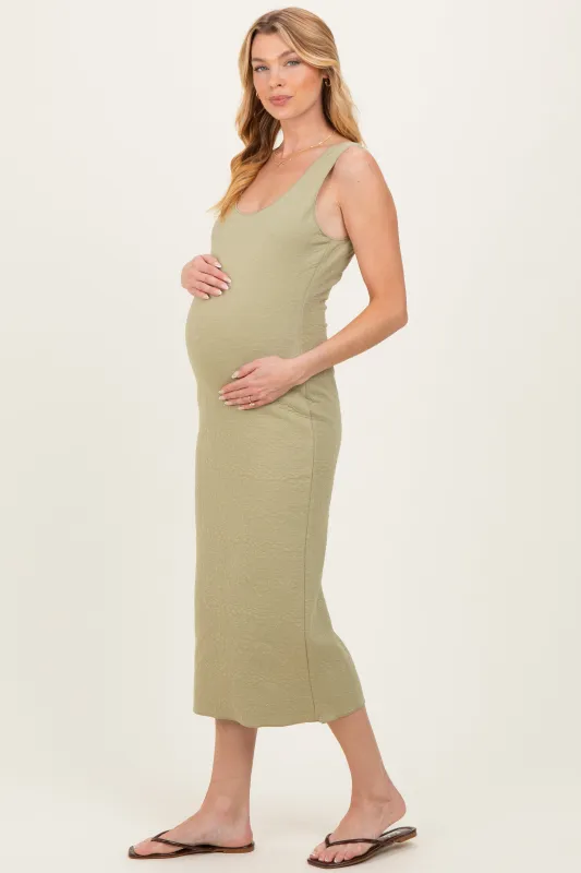 Sage Sleek Floral Jacquard Bodycon Maternity Midi Dress sold by Pinkblush