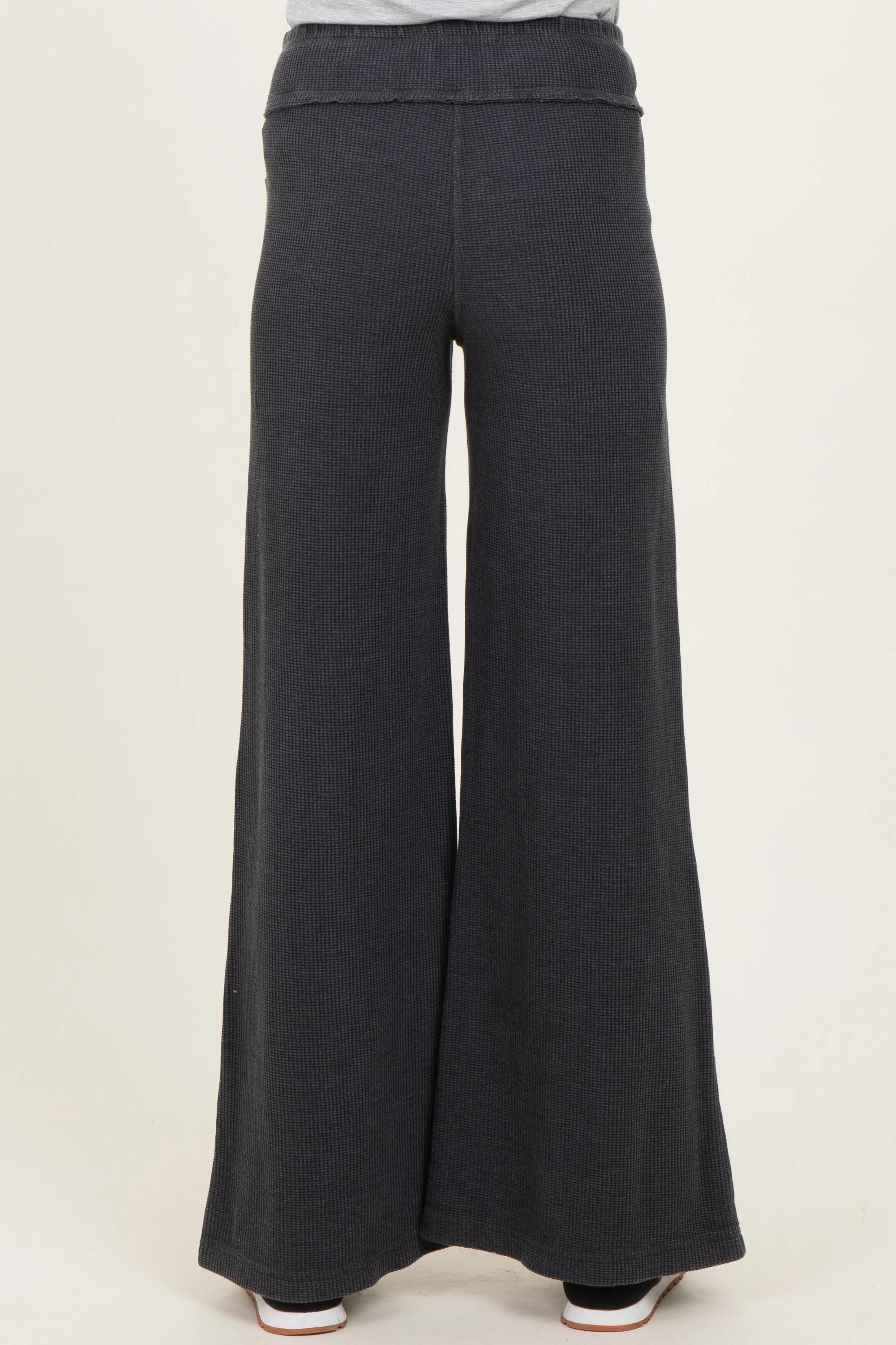 Black Mineral Wash Waffle Knit Wide Leg Maternity Pants sold by Pinkblush product image thumbnail 4