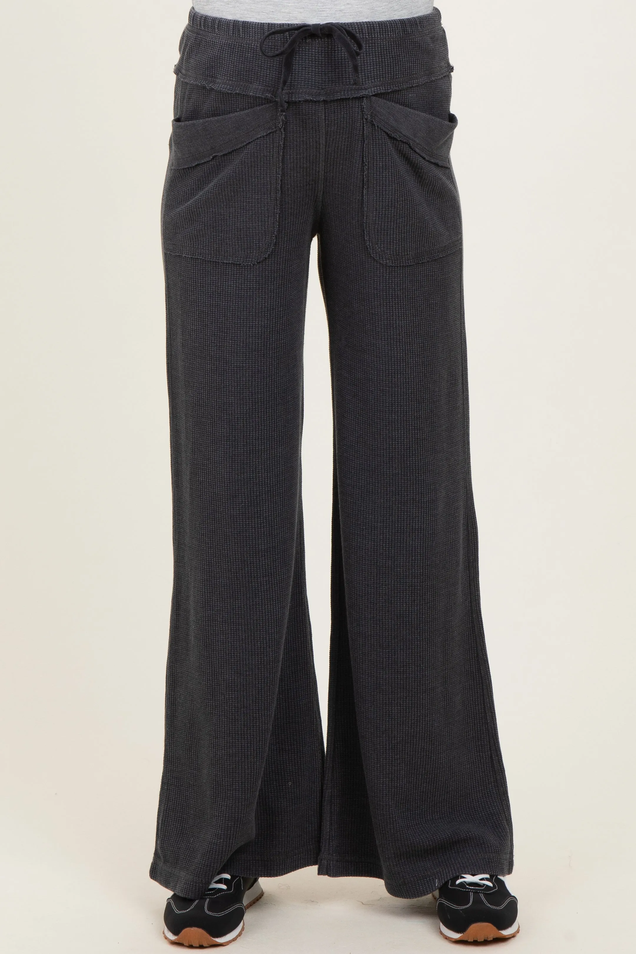 Black Mineral Wash Waffle Knit Wide Leg Maternity Pants sold by Pinkblush product image thumbnail 2