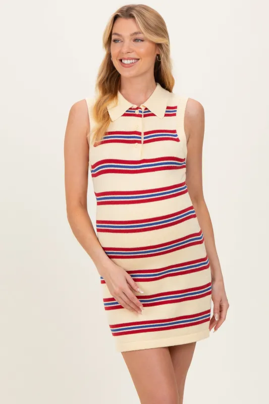 Butter Striped Knit Sleeveless Maternity Polo Dress made by Le Lis