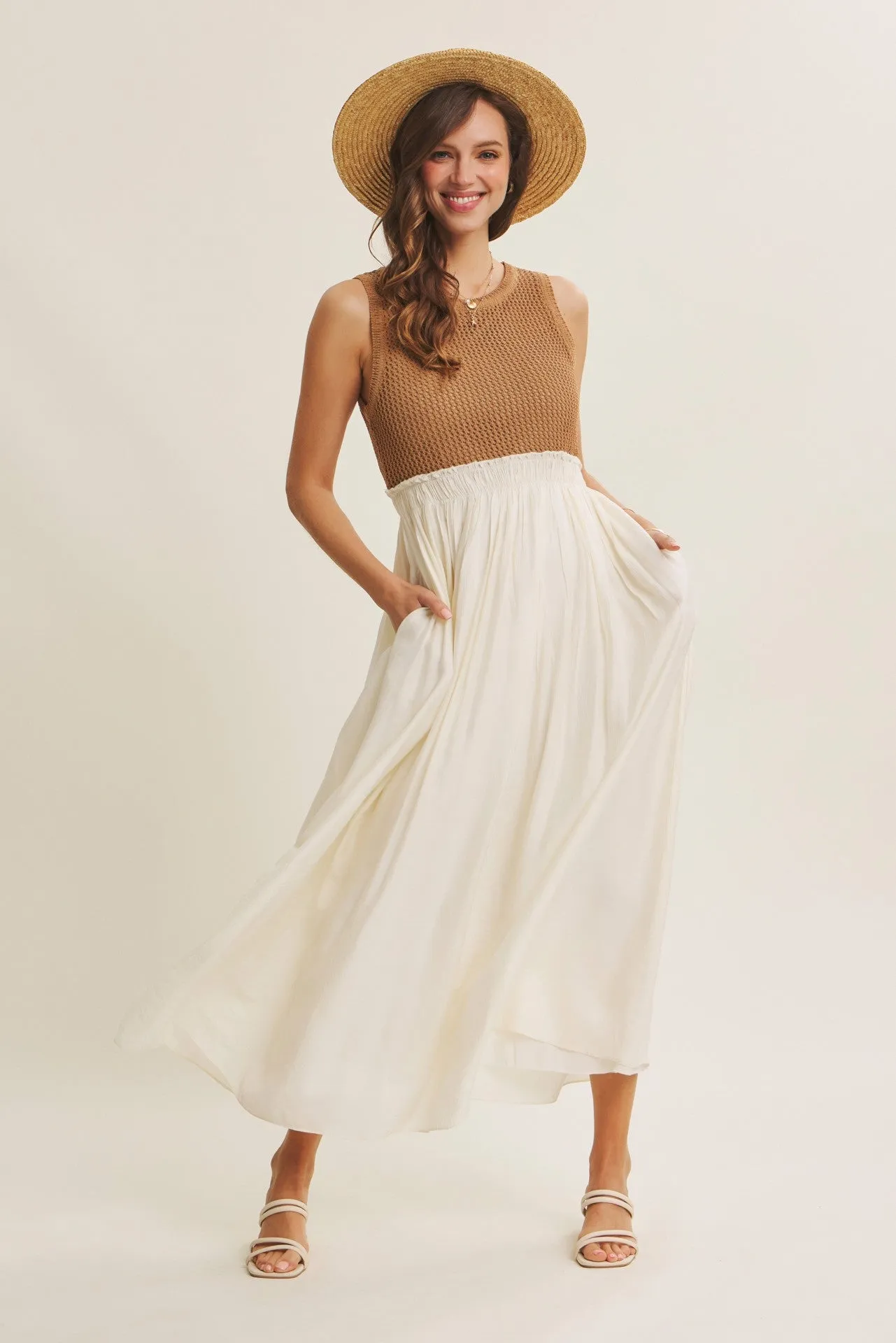 Mocha Knit Bodice Contrast Skirt Maternity Maxi Dress sold by Pinkblush product image thumbnail 4