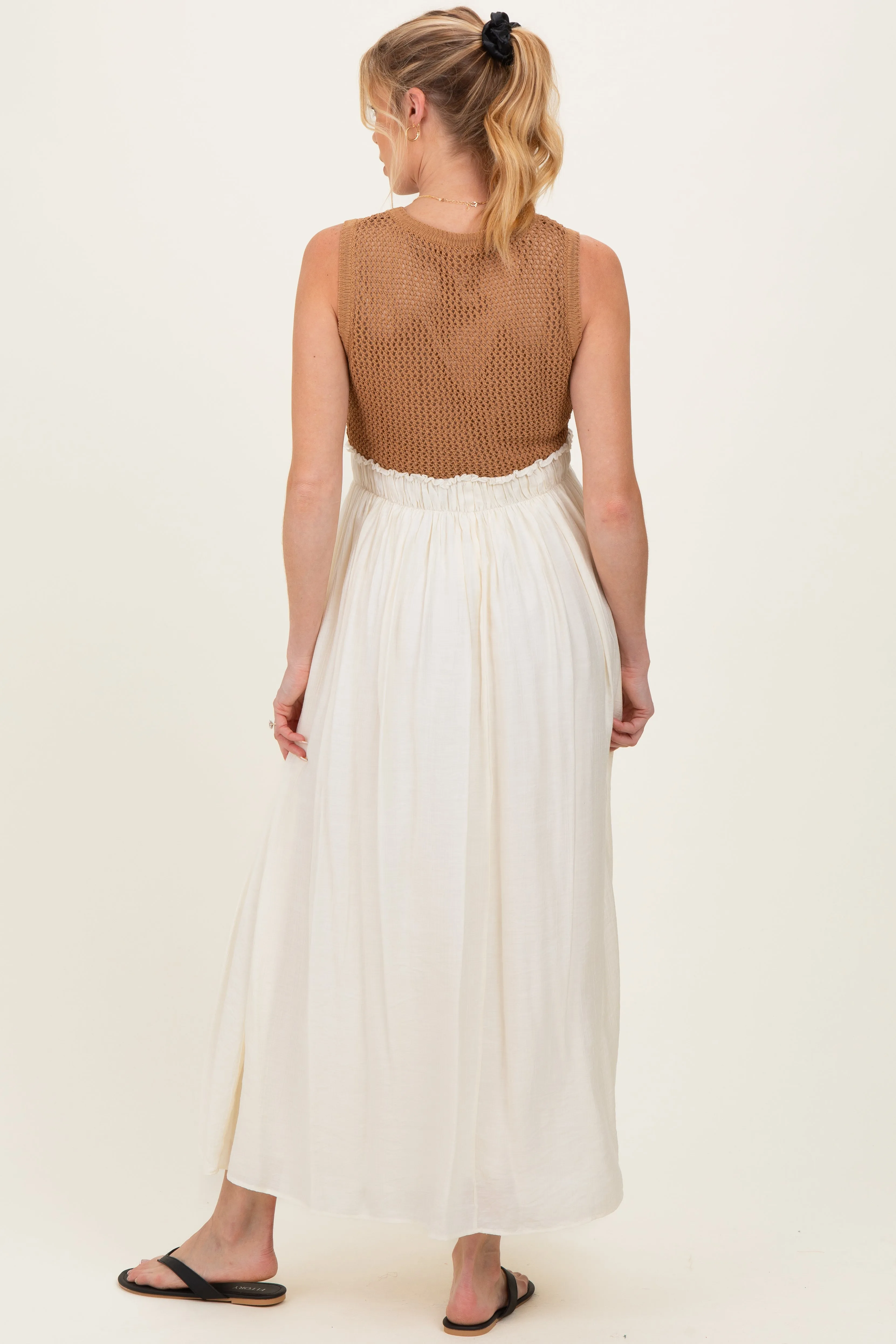 Mocha Knit Bodice Contrast Skirt Maternity Maxi Dress sold by Pinkblush product image thumbnail 3